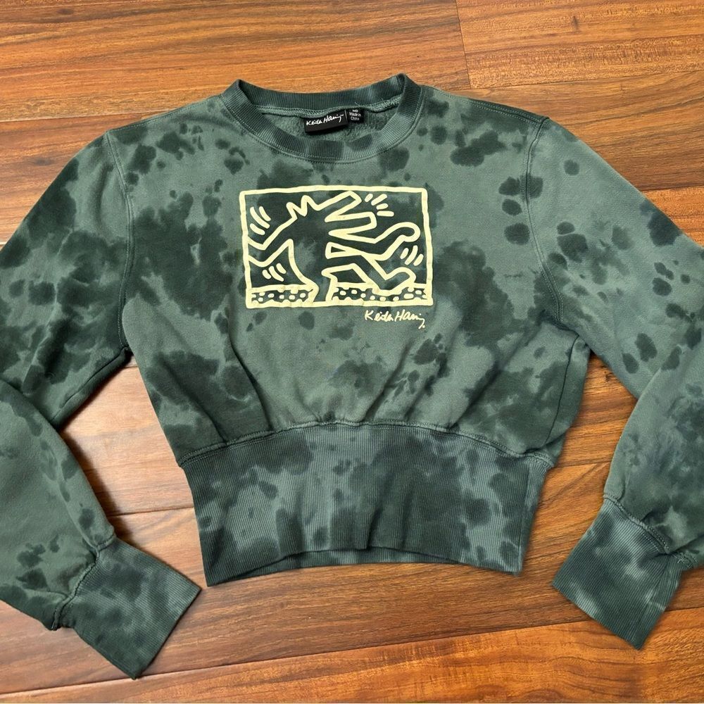 Keith Haring green tie dye crop crewneck sweatshirt